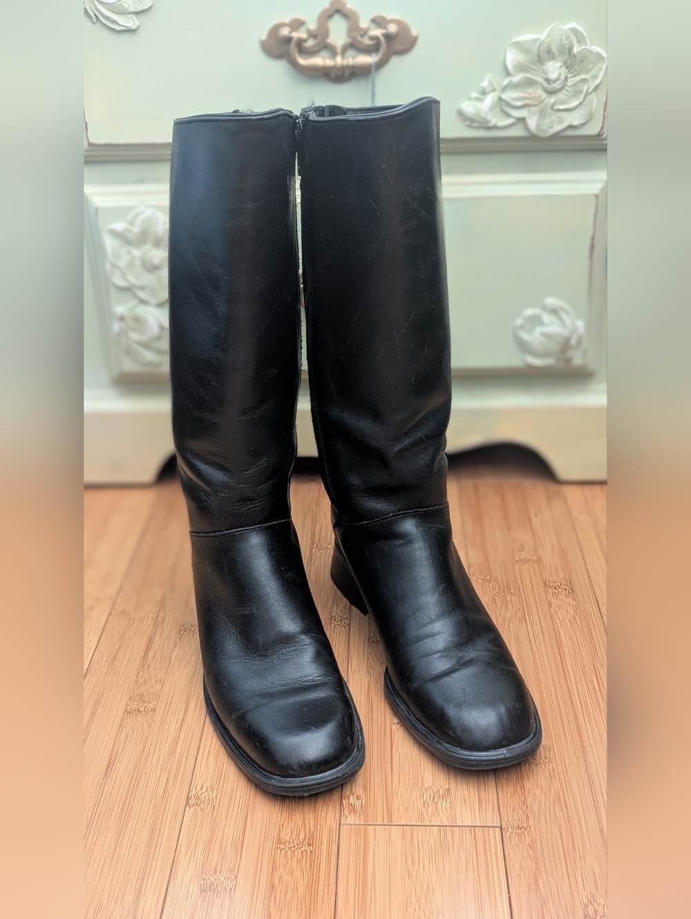 Santana‎ Canada Black Leather Mid-Calf Heeled water Proof Boots